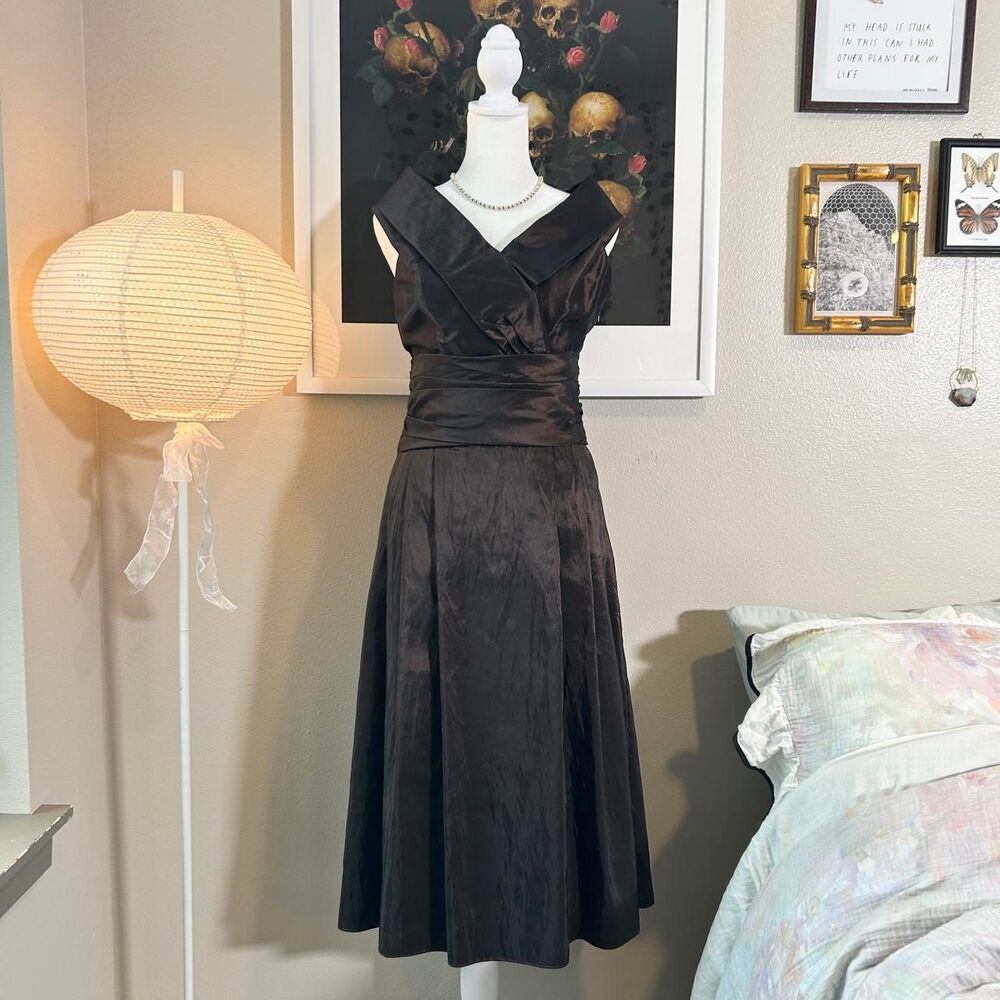 JS Boutique vintage brown retro midi formal cocktail dress 4